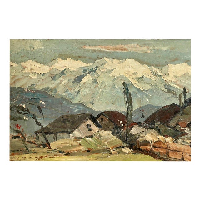 Lucien Poignant, Chain of the Alps in the Grenoble Valley, Oil on Panel For Sale