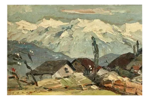 Lucien Poignant, Chain of the Alps in the Grenoble Valley, Oil on Panel