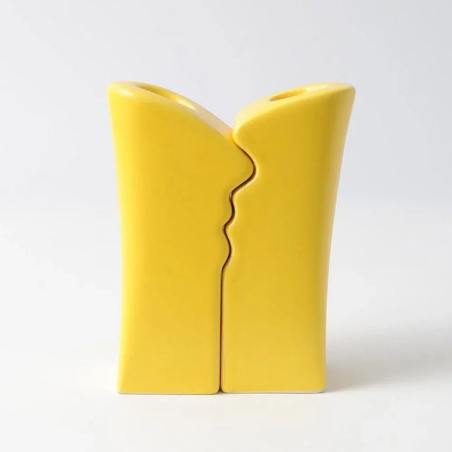 Postmodern Yellow Ceramic Candle Holders from ASA, 1980s, Set of 2 For Sale - Image 4 of 8