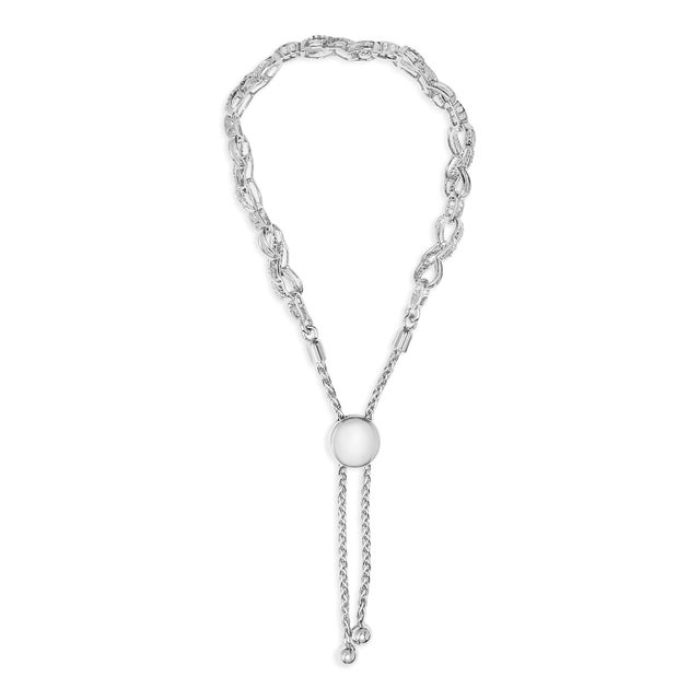 Contemporary .925 Sterling Silver 1/2 Cttw Diamond Infinity Link Bolo Bracelet For Sale - Image 3 of 5