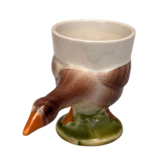 French Country French Majolica Goose Egg Cup Sarreguemines Circa 1920 For Sale - Image 3 of 10