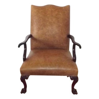 Antique English Gainsborough Style Library Armchair For Sale