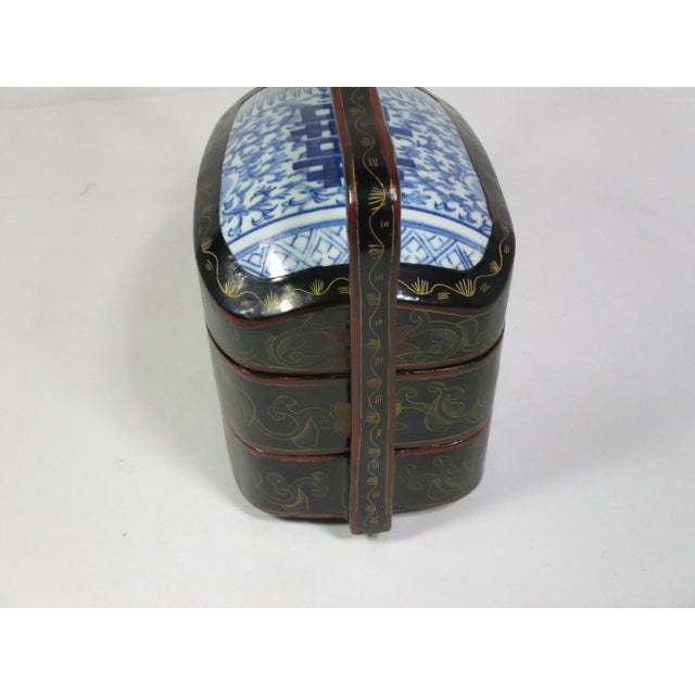 Chinoiserie Vintage Chinese Storage Box With Antique Porcelain Shard Top For Sale - Image 3 of 9