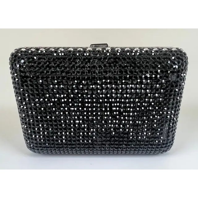 Judith Leiber Black Swarovski Crystal Minaudière Evening Clutch For Sale - Image 11 of 12