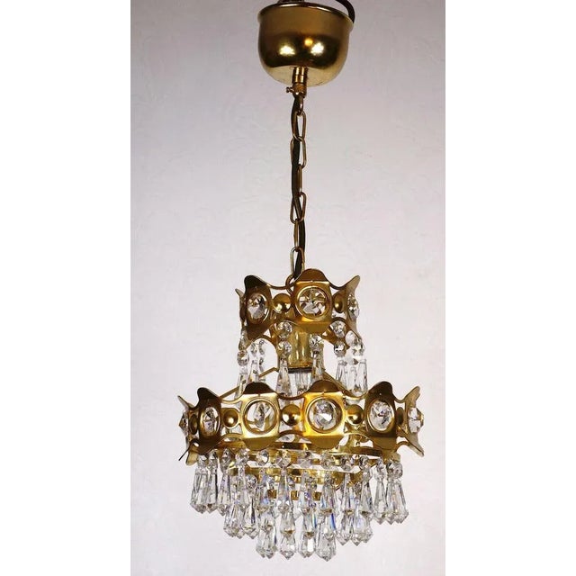 Metal Brass & Lead Crystal Bodenmais Chandelier from Joska, 1970s For Sale - Image 7 of 12