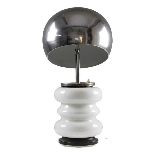 Italian Opal Glass and Chromed Steel Table Lamp For Sale