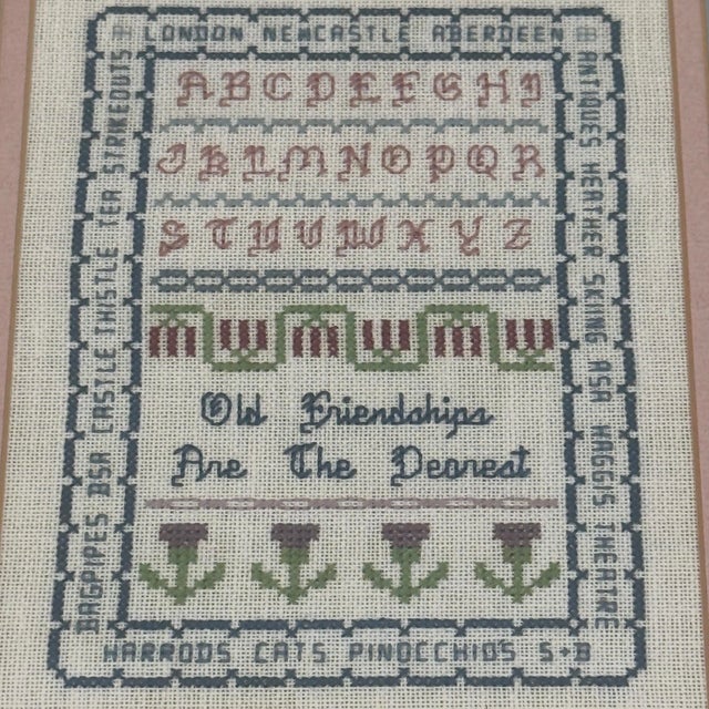 1980s Vintage British Hand-Stitched Needlepoint Sampler “Old Friendships Are the Dearest” For Sale - Image 5 of 9