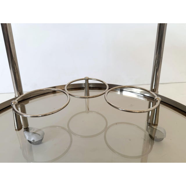 Mid 20th Century Polished Chrome Drinks Trolley or Bar Cart With Smoked Glass Trays From England For Sale - Image 5 of 11