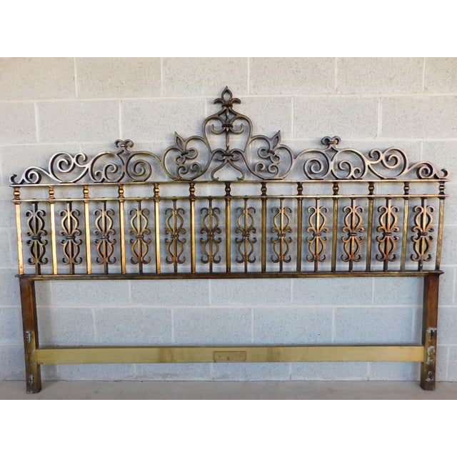 Vintage Italian Regency Wrought Iron Gilt Overlay King Size Headboard For Sale In Philadelphia - Image 6 of 12