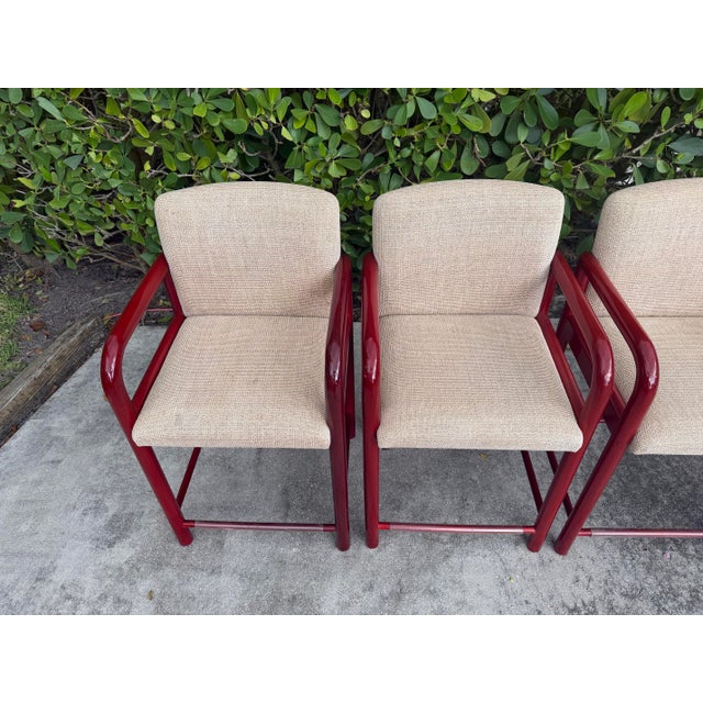 Red Vintage Loewenstein Curved Arm Counter Stools - Set of 4 For Sale - Image 8 of 16