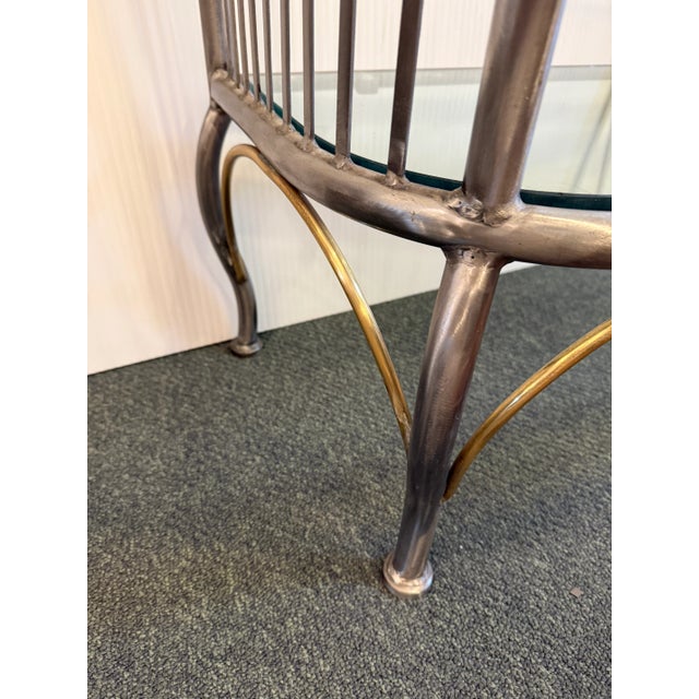 Baker's Rack Art Deco Brushed Steel + Brass For Sale - Image 10 of 12