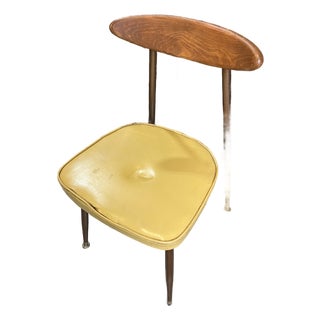Mid-Century 1950s Wooden Chair With Yellow Leather Cushion For Sale