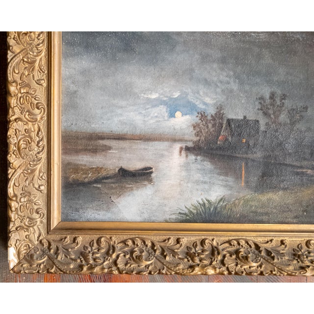 Late 19th Century 19th Century Continental European Moonlit Nocturne Landscape Painting For Sale - Image 5 of 12