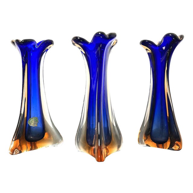 Blue Vintage Murano Glass Vases, 1960s, Set of 3 For Sale - Image 8 of 8