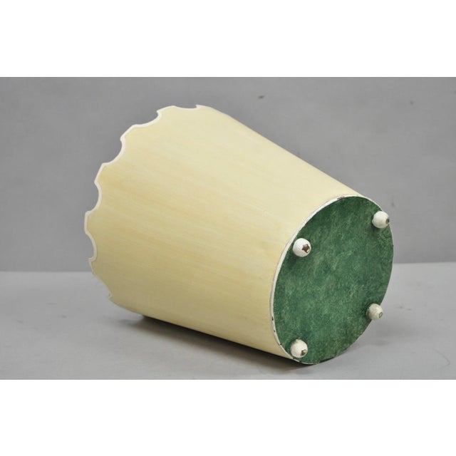 Vintage Italian Hollywood Regency Tole Metal Cream & Green Painted Wastebasket For Sale - Image 10 of 12