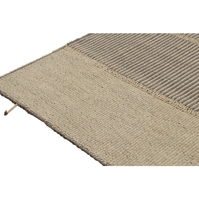 Rug & Kilim Rug & Kilim’s Contemporary Custom Kilim Design in Beige-Brown and Gray For Sale - Image 4 of 7