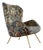 Mid-Century Italian Wing Armchair with Floral Pattern in Jacquard Fabric, 1950s For Sale