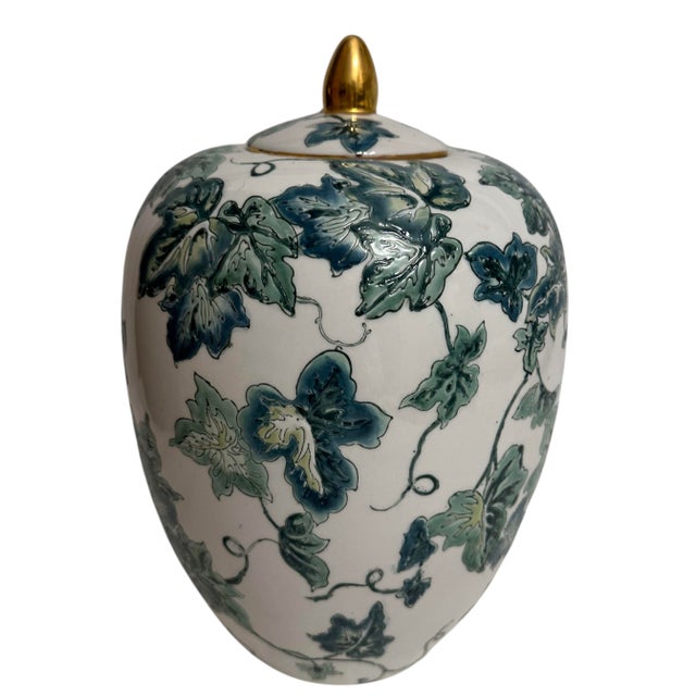 Mid-Century Modern Vintage Ivy and Vine Lidded Ginger Jar For Sale - Image 3 of 11
