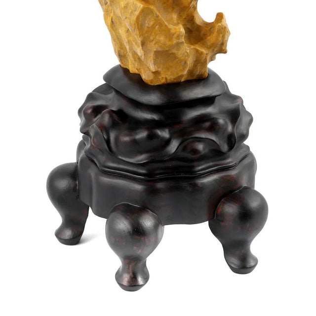 Chinese Yellow Scholar Taihu Stone on Wood Stand For Sale - Image 13 of 13