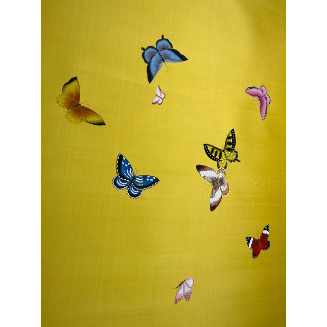 Vibrant Yellow Butterfly Mural | 2-Panel Hand-Painted Chinoiserie Wallpaper For Sale - Image 4 of 5