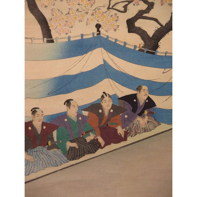 Japanese 1897 Original Japanese Ukiyo-E Woodblock Print Triptych: "Ancient Football at Chiyoda Palace" by Chikanobu – Rare Sports Subject, Meiji Era Antique For Sale - Image 3 of 5