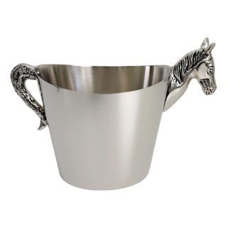 Vintage Equestrian Ice Bucket, Pewter & Stainless Steel For Sale