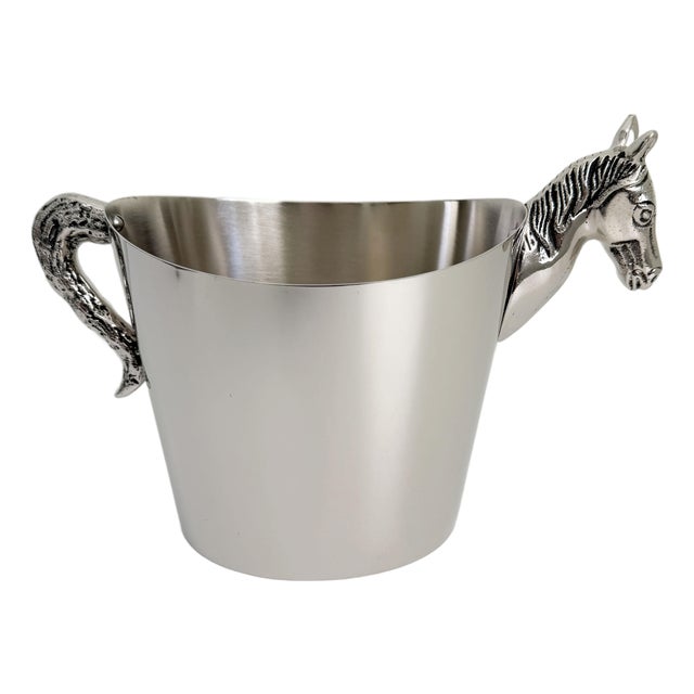 Vintage Equestrian Ice Bucket, Pewter & Stainless Steel For Sale