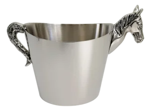 Vintage Equestrian Ice Bucket, Pewter & Stainless Steel