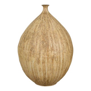 Prem Collection Hand Crafted Artisan Vase with Narrow Mouth & Mustard Glaze For Sale