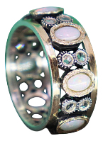 Gold and Silver Wedding Ring with Diamond Chips and Opals Inlaid