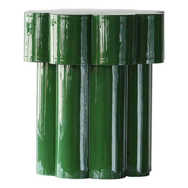 Matthew Izzo Home Lucky Glossy Emerald Metal Flower Side Table For Sale