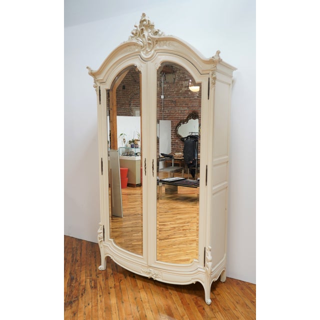Vintage French Style White Cabinet With Carved Wood Detail And