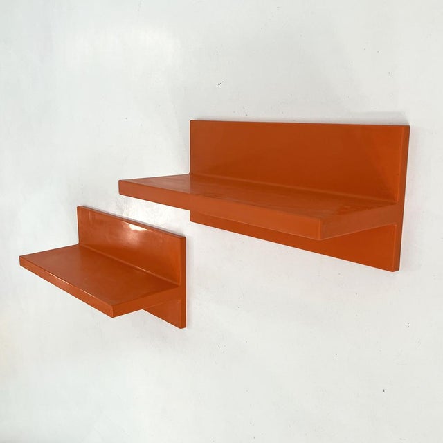 Orange Wall Shelves attributed to Marcello Siard for Kartell, 1970s, Set of 2 For Sale - Image 6 of 7