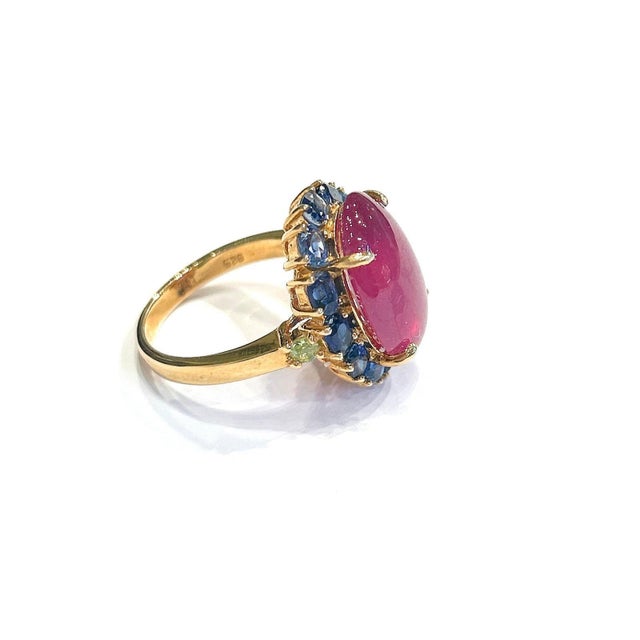 Metal Bochic “Orient” Red Ruby & Tanzanite Ring, Set 18K In Yellow Gold & Silver For Sale - Image 7 of 12