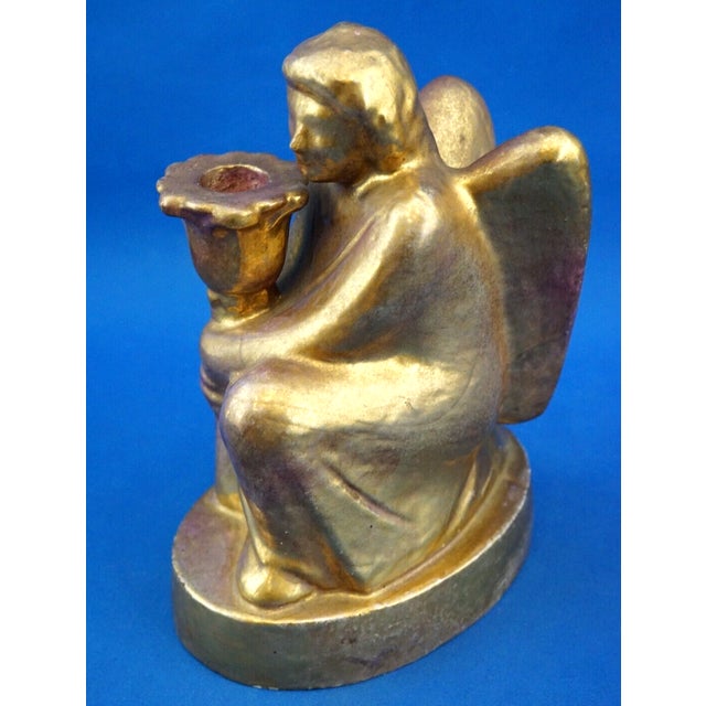 20th Century Candleholder Sculpture Angel in Gilded Terracotta by Carlo Sbisà, Italy, 1930s For Sale - Image 3 of 18