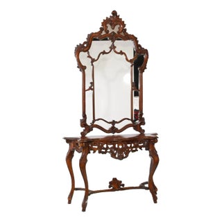 Italian Carved Console Table Mirror, 1920s, Set of 2 For Sale