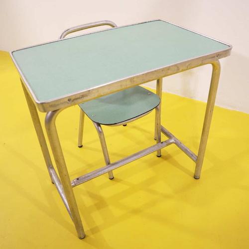 Children's Metal School Desk with Laminated Green Chair, Set of 2 For Sale - Image 4 of 10