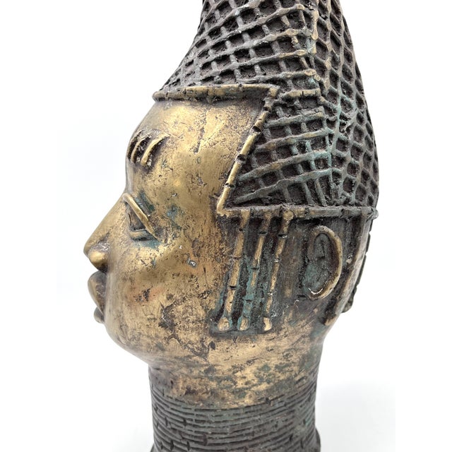 Nigerian Artist, Large Benin Memorial Head Sculpture, 20th Century, Bronze For Sale - Image 12 of 18