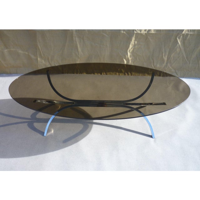 Vintage Oval Coffee Table in Glass and Steel, 1970s For Sale - Image 4 of 6