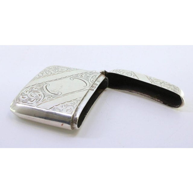 Metal Silver Matchbox with Engraved Plant Motifs, Diagonal Bands and Hanging Ring For Sale - Image 7 of 9