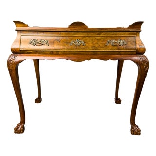 1970s Italian Wood Burl Wood Tea Table One Drawer For Sale