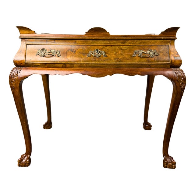 1970s Italian Wood Burl Wood Tea Table One Drawer For Sale