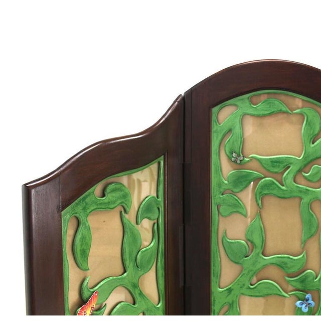 Vintage Mid Century Decorative Carved and Upholstered Screen Room