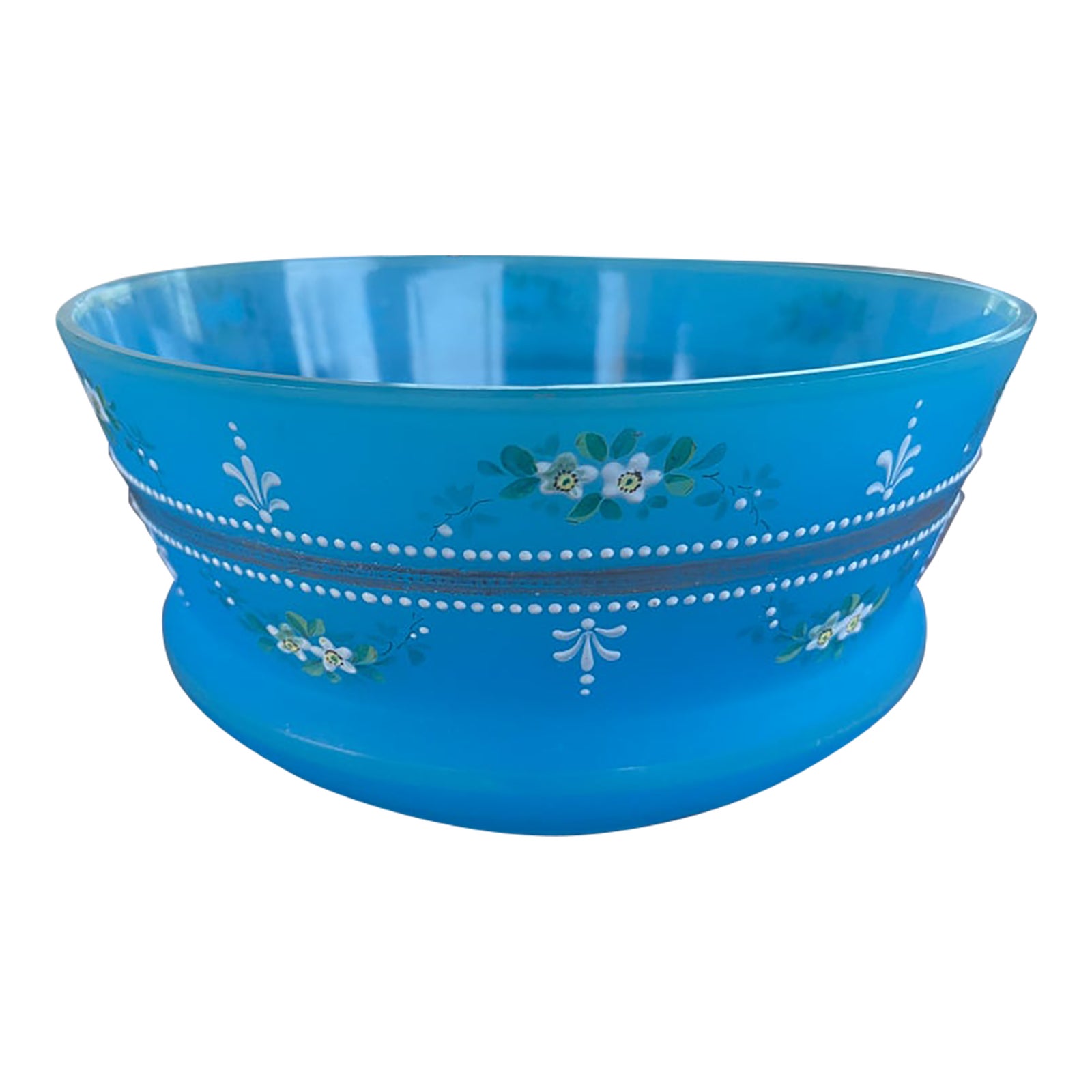 Antique French Art Nouveau Blue Opaline Glass Bowl | Chairish