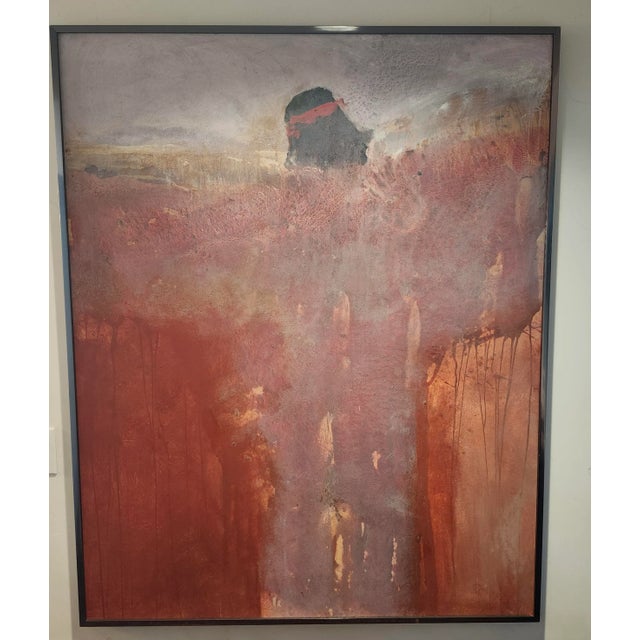 Textile 1990s Albert Anderson Clymer Semi-Abstract Painting Over-Sized, Framed For Sale - Image 7 of 9