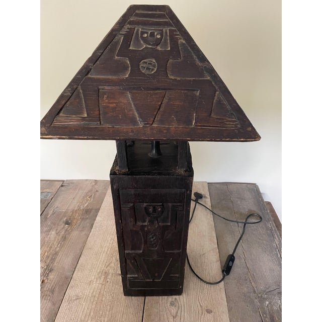 Brutalist Ethnic Wooden Table Lamp, 1970s For Sale - Image 3 of 7