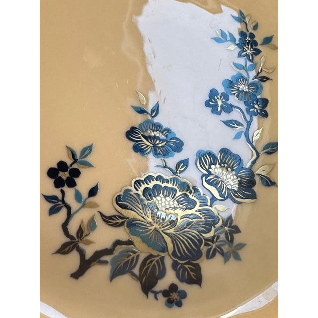 1980s Lenox "Pagoda" Pattern 11 Inches Diameter Cake Platter Scalloped Edges, Floral Design in Ivory and Blue With 24k Gold Trim For Sale - Image 16 of 18