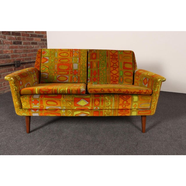 Scandinavian Folke Ohlsson Teak Settee in Jack Lenor Larsen "Caravan" Velvet For Sale - Image 17 of 18