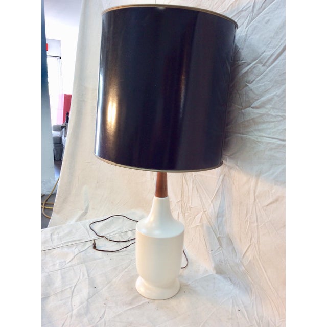 MidCentury Modern Walnut and White Ceramic Table Lamp Chairish