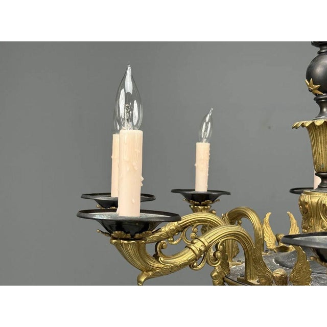 Federal Style, Chandelier, Bronze, Ebony, Europe, 1960s For Sale - Image 4 of 12